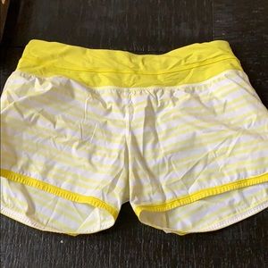 Yellow & White Lululemon Size 6 running shorts